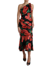 Dolce & Gabbana Black Shiny Silk Floral Print Draped Dress -   -  Dolce & Gabbana.